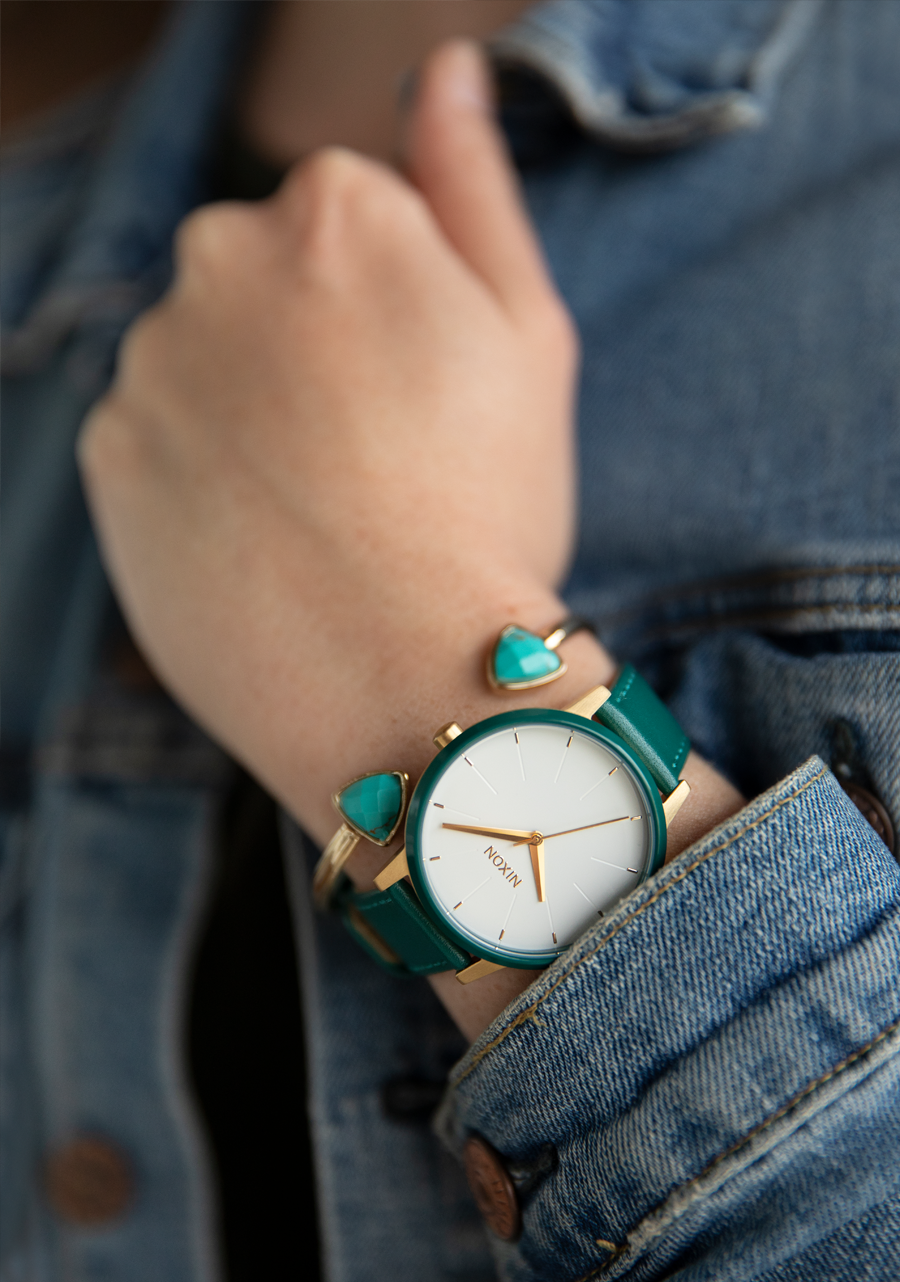 Kensington Cuir - Or / Blanc / Turquoise