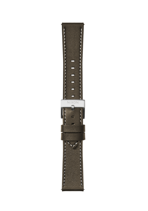 20mm Stitched Leather Band - Vert olive