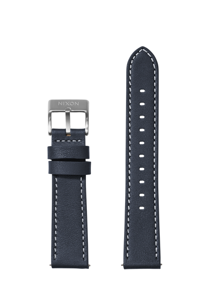 20mm Stitched Leather Band - Navy View 1