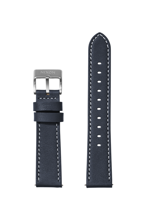 20mm Stitched Leather Band - Bleu marine