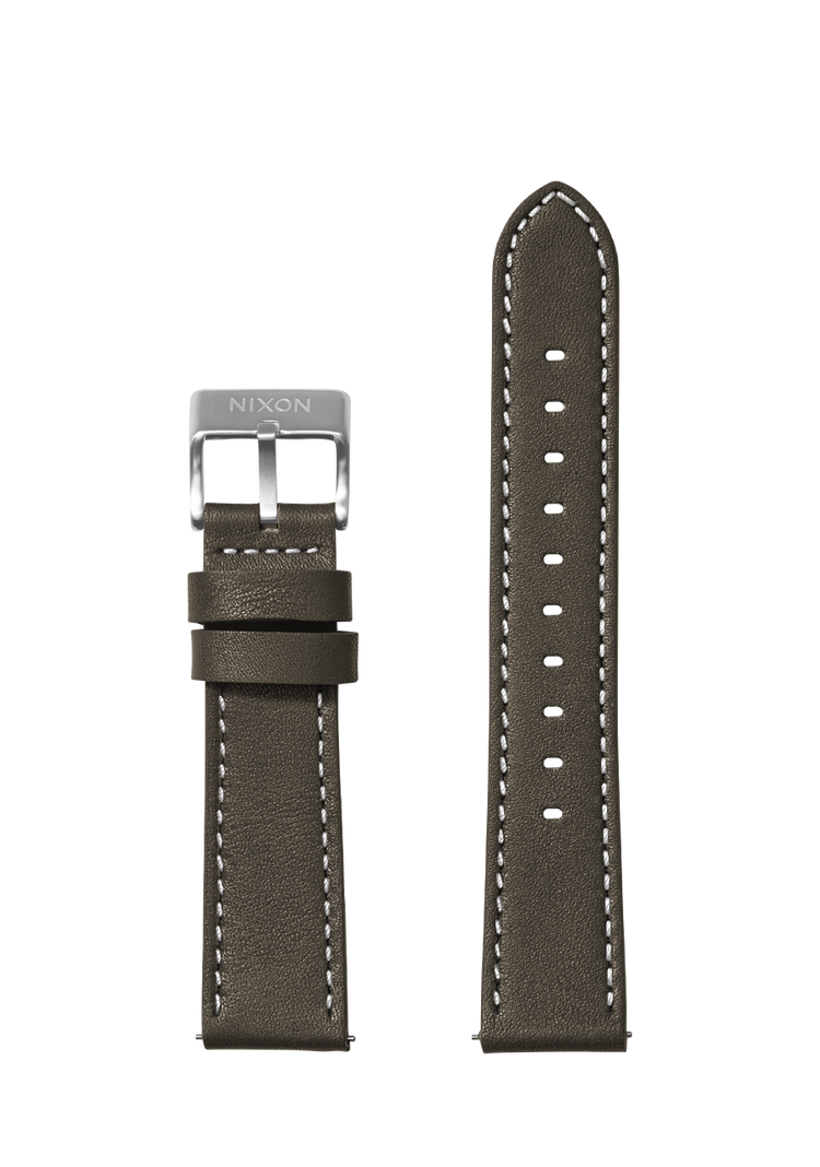 Bracelet en cuir cousu de 23 mm - Olive foncé